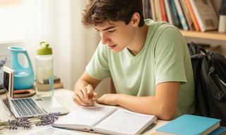 Estudiante Erasmus estudiando junto a una libreta de gastos en Sevilla